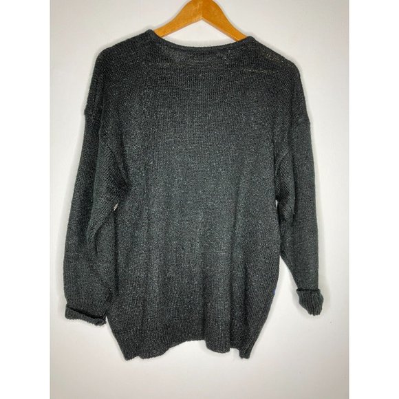 Vintage 80's Mariea Kim Sweater Women's Medium Black Silver New Years - Picture 9 of 9